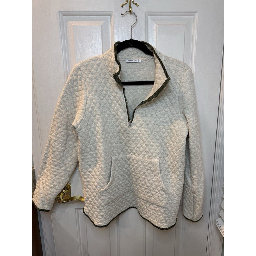 Staccato Quilted Pullover Sweatshirt Women Medium Cream Half Zip Pocket